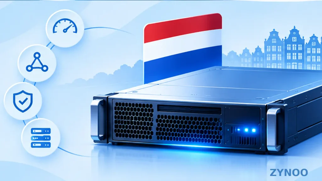 Illustratie van een dedicated server in Nederland met hardware in een serverrack